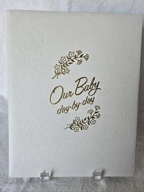 Vintage 1972 Our Baby Day-By-Day Album - Gold Script on Ivory, Unused